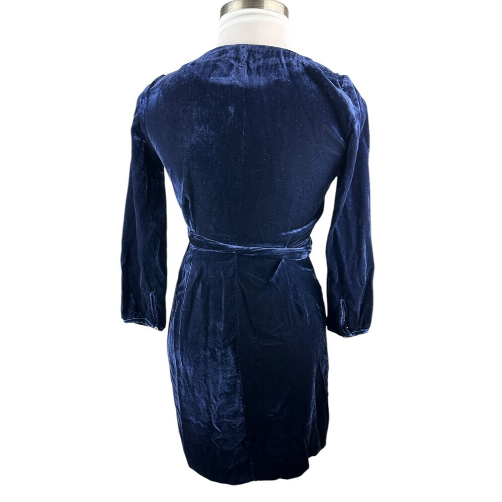 NWT J. Crew Velvet Wrap Dress Long Sleeve Drapy Navy Blue K0145 Women's Size 0 - Picture 7 of 16